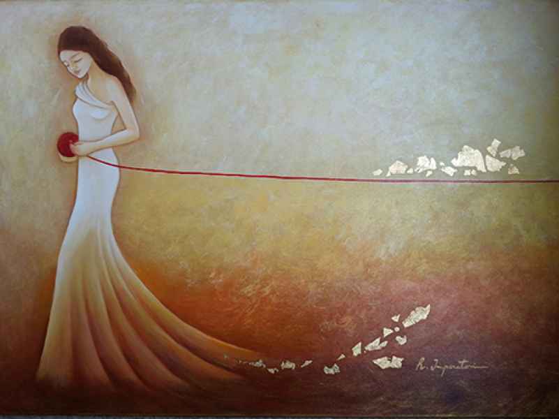 Il filo di Arianna - acrilico e frammenti in foglia oro su tela - 100 x 70 - 2015