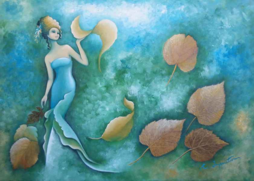 La metamorfosi delle idee - tecnica mista con foglie vere - 70 x 100 - 2014 