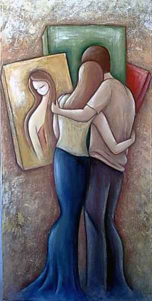 Visita alla pinacoteca - acrilico su tela - 50 x 100