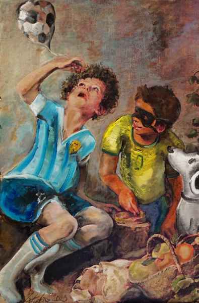 MARADONA MANO DE DIOS 50X70cm tecnica mista 2023 - serie di Cristoforo Russo