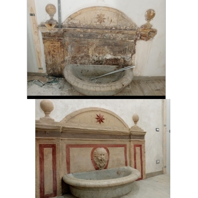 Restauro fontana operato da Simone Gabriele, artista di Tota Pulchra